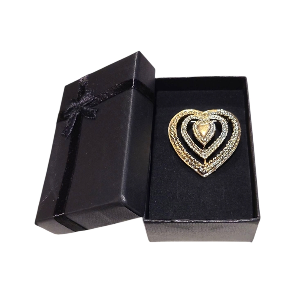 Vintage Signed Gerrys Layered Heart Versatile Brooch Pendant Textured Goldtone